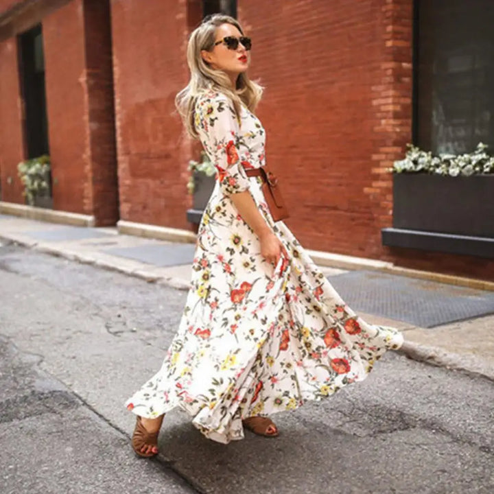 Klara – Elegant Floral Maxi Dress with Graceful Swing