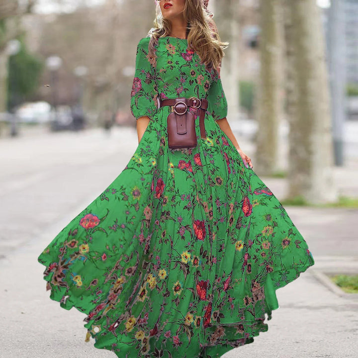 Klara – Elegant Floral Maxi Dress with Graceful Swing
