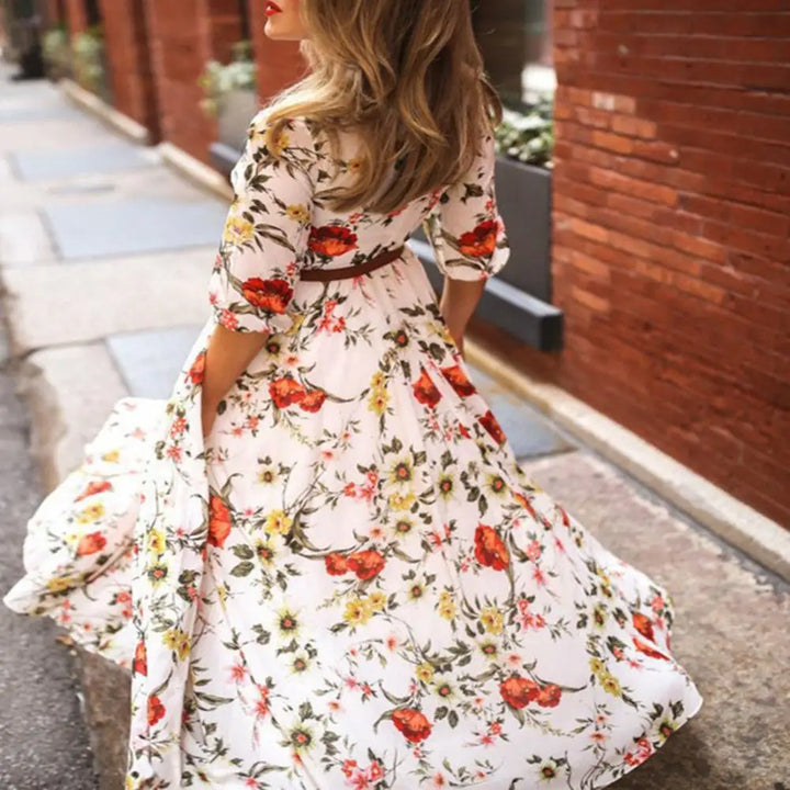Klara – Elegant Floral Maxi Dress with Graceful Swing