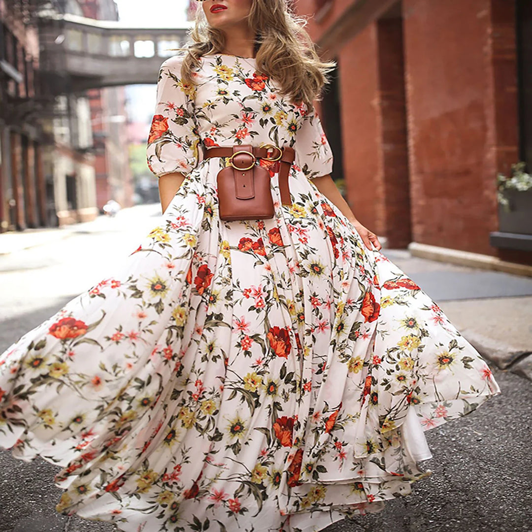 Klara – Elegant Floral Maxi Dress with Graceful Swing