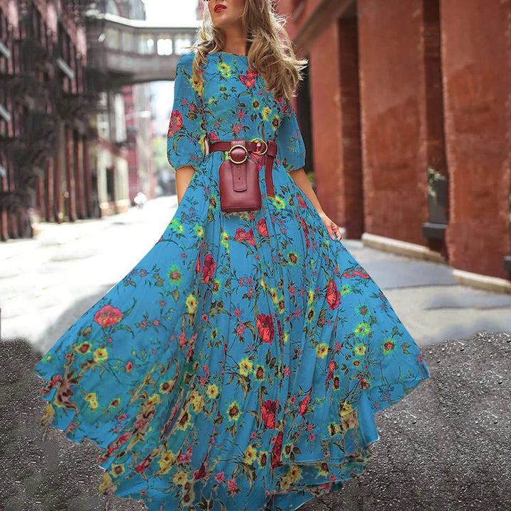 Klara – Elegant Floral Maxi Dress with Graceful Swing