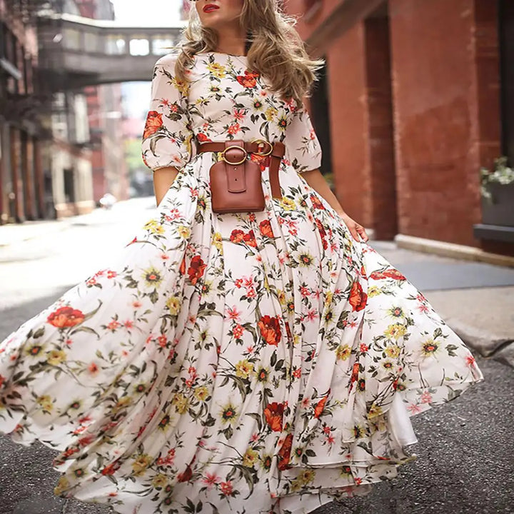Klara – Elegant Floral Maxi Dress with Graceful Swing
