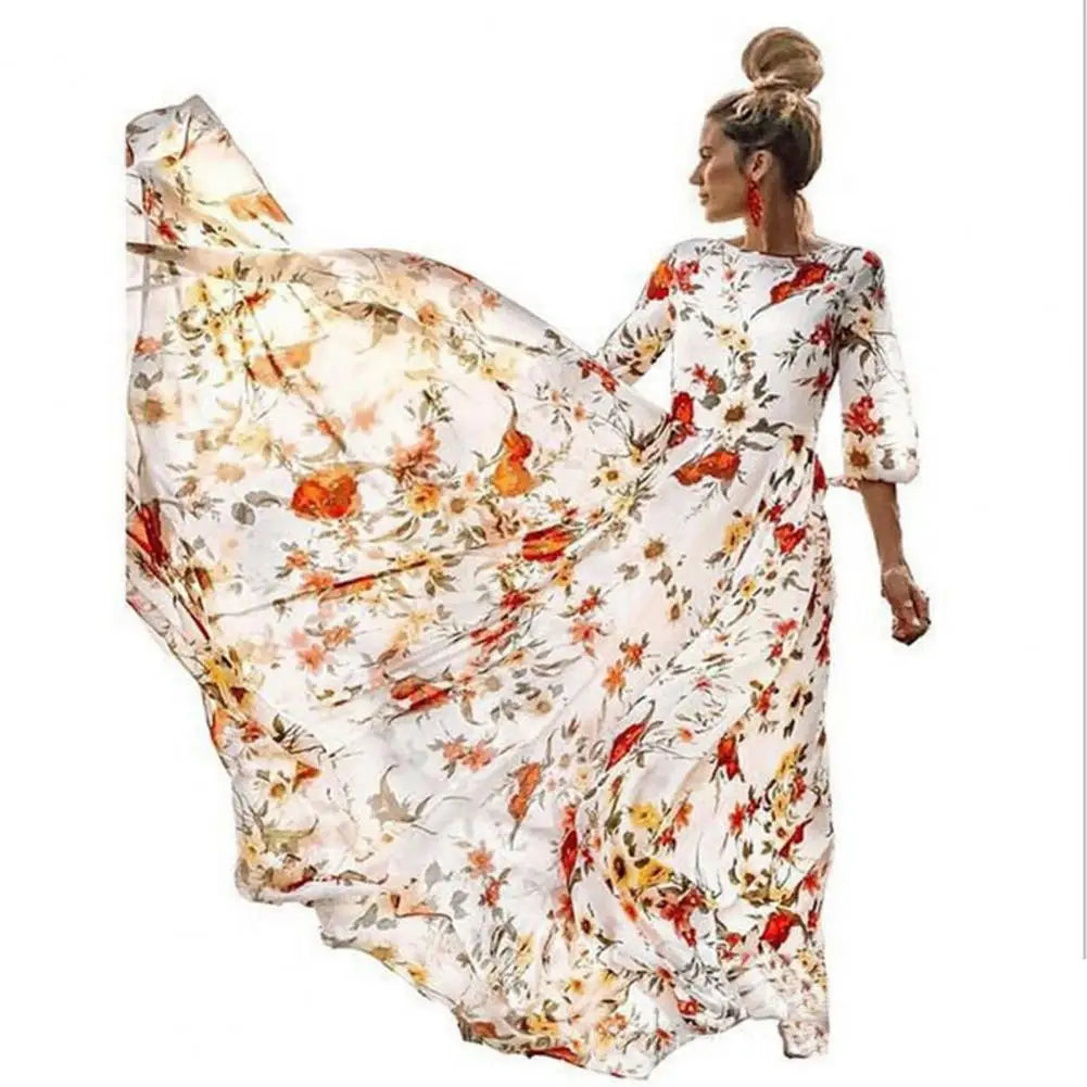 Klara – Elegant Floral Maxi Dress with Graceful Swing