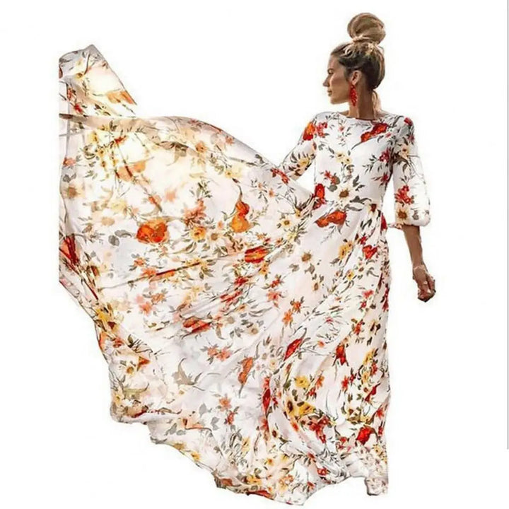 Klara – Elegant Floral Maxi Dress with Graceful Swing