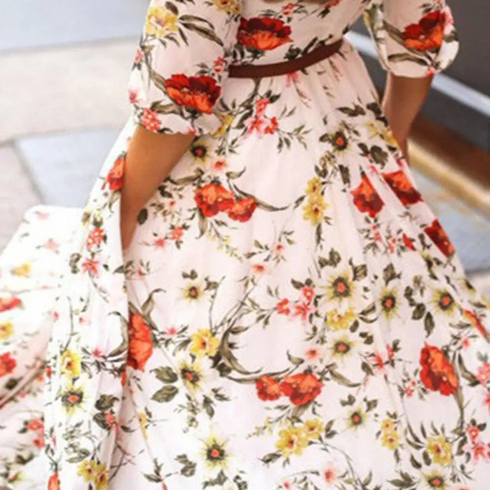 Klara – Elegant Floral Maxi Dress with Graceful Swing